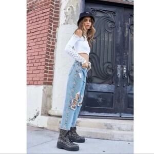 Carmar Rhinestone Star Distressed Jeans Size 25 Y2K